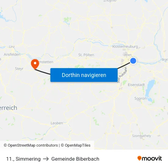 11., Simmering to Gemeinde Biberbach map