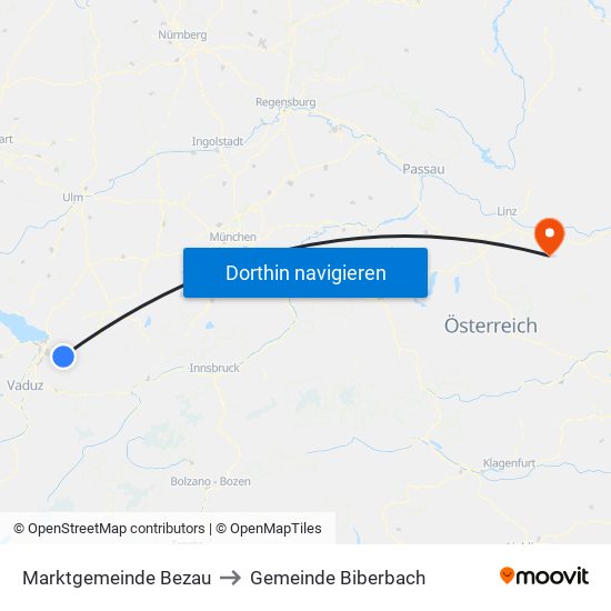 Marktgemeinde Bezau to Gemeinde Biberbach map