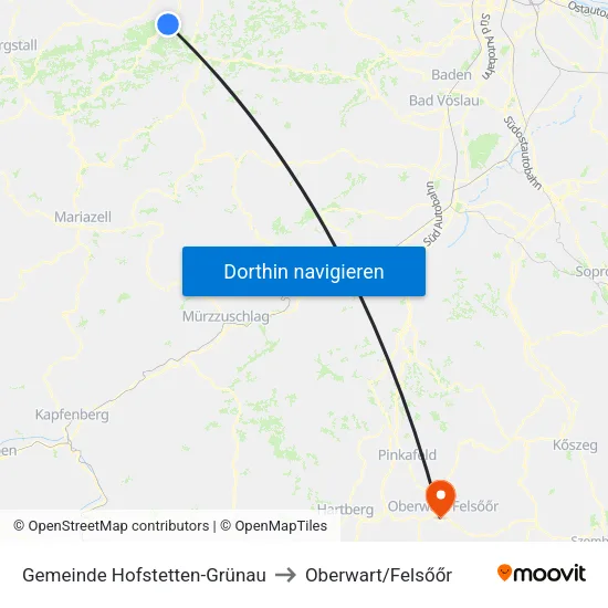 Gemeinde Hofstetten-Grünau to Oberwart/Felsőőr map