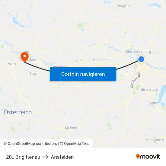 20., Brigittenau to Ansfelden map