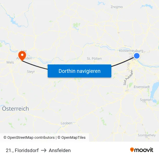 21., Floridsdorf to Ansfelden map