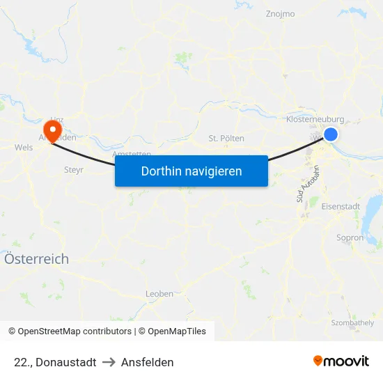 22., Donaustadt to Ansfelden map