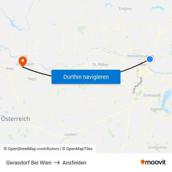Gerasdorf Bei Wien to Ansfelden map
