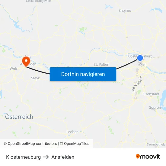 Klosterneuburg to Ansfelden map