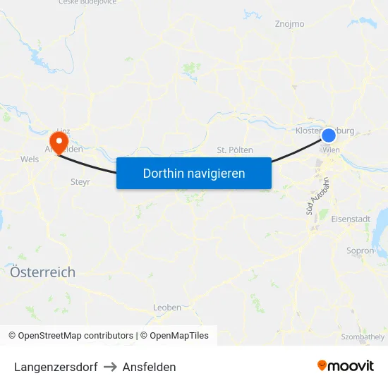 Langenzersdorf to Ansfelden map