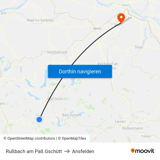 Rußbach am Paß Gschütt to Ansfelden map