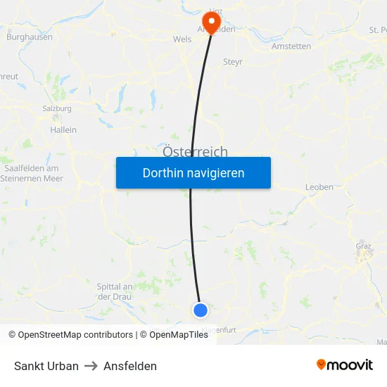 Sankt Urban to Ansfelden map