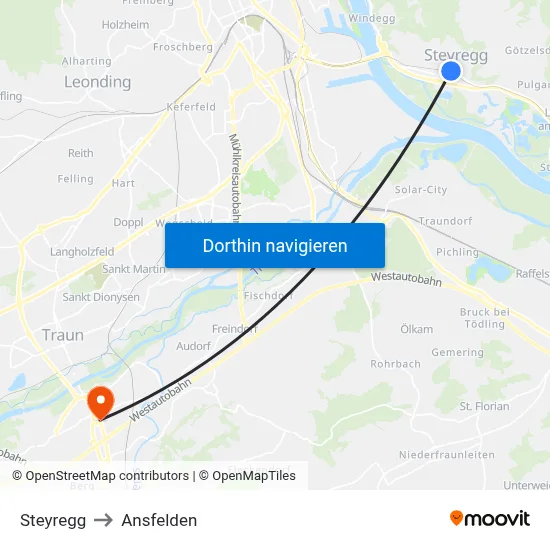 Steyregg to Ansfelden map