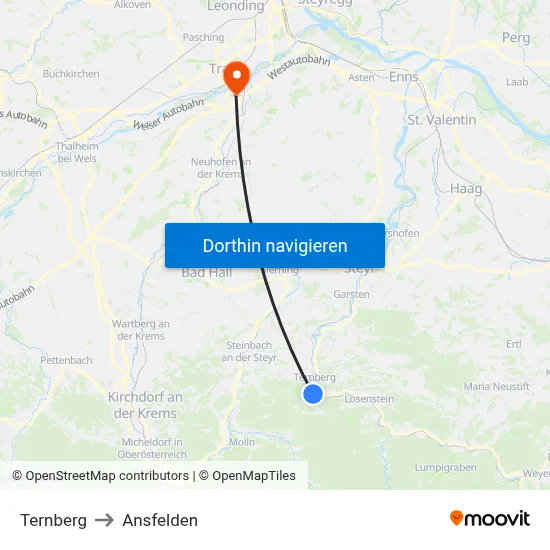 Ternberg to Ansfelden map