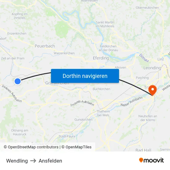 Wendling to Ansfelden map
