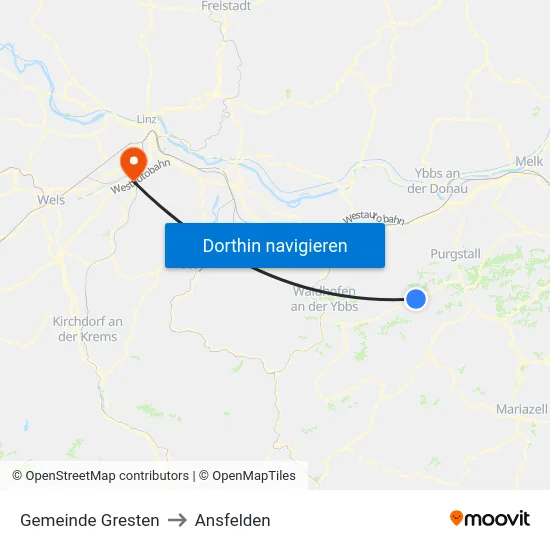 Gemeinde Gresten to Ansfelden map