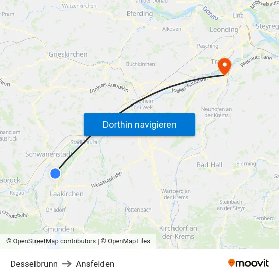 Desselbrunn to Ansfelden map