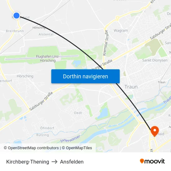 Kirchberg-Thening to Ansfelden map