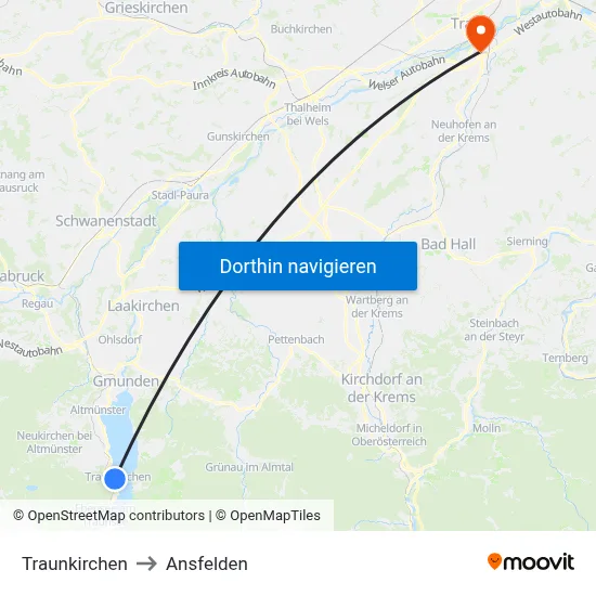 Traunkirchen to Ansfelden map