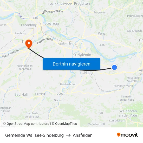 Gemeinde Wallsee-Sindelburg to Ansfelden map