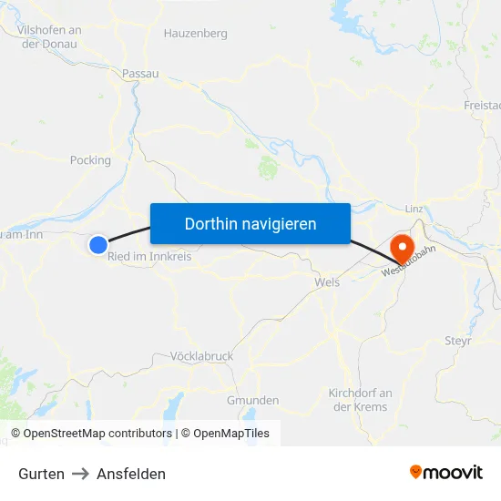 Gurten to Ansfelden map