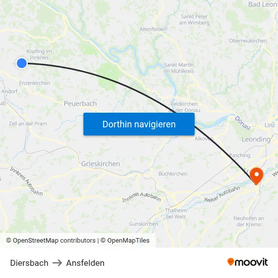 Diersbach to Ansfelden map