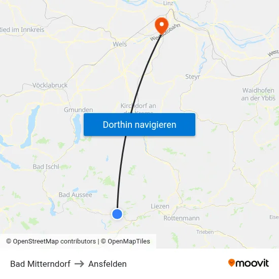 Bad Mitterndorf to Ansfelden map