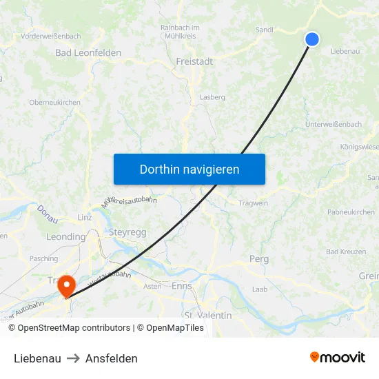 Liebenau to Ansfelden map