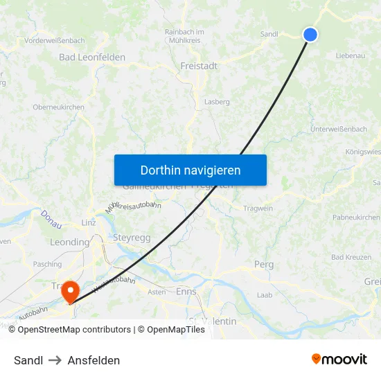 Sandl to Ansfelden map