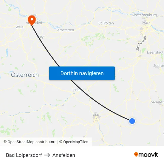 Bad Loipersdorf to Ansfelden map