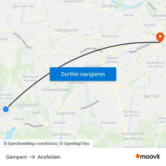 Gampern to Ansfelden map