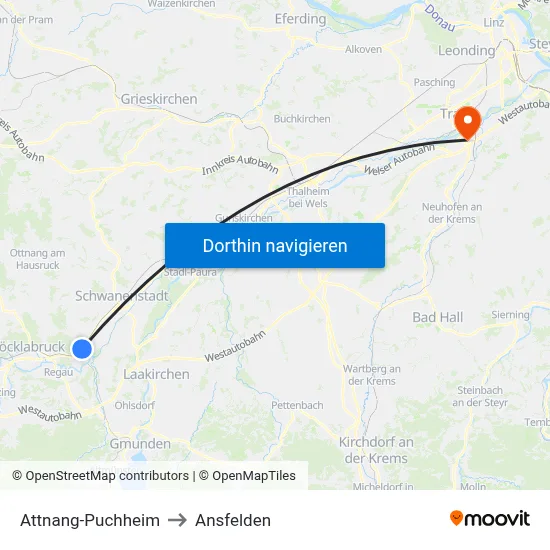 Attnang-Puchheim to Ansfelden map