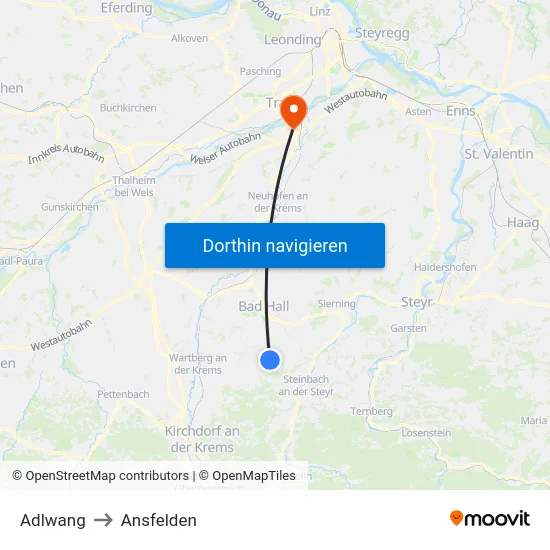 Adlwang to Ansfelden map