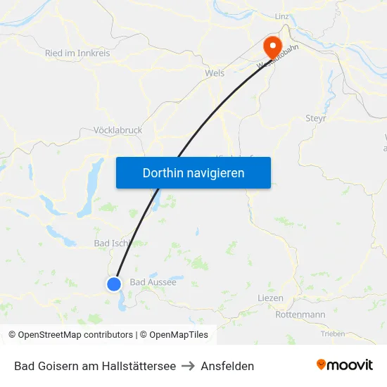 Bad Goisern am Hallstättersee to Ansfelden map