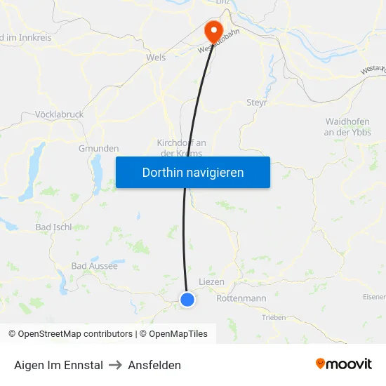 Aigen Im Ennstal to Ansfelden map