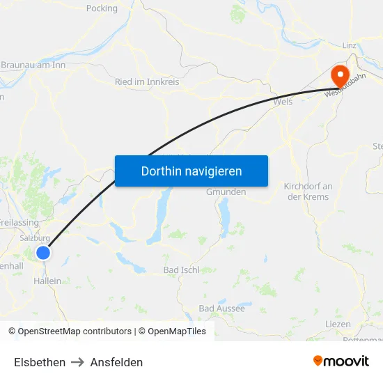 Elsbethen to Ansfelden map