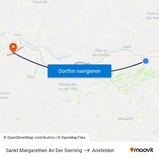Sankt Margarethen An Der Sierning to Ansfelden map