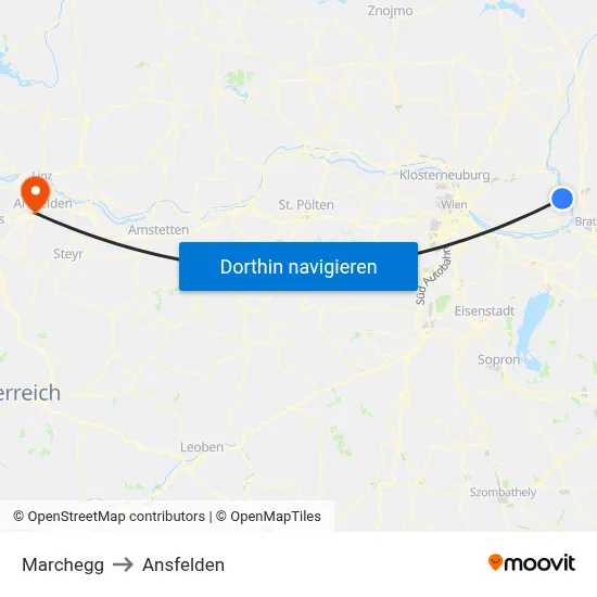 Marchegg to Ansfelden map