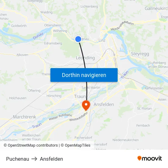 Puchenau to Ansfelden map
