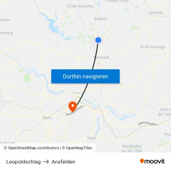 Leopoldschlag to Ansfelden map