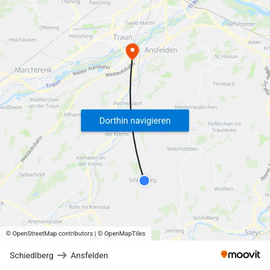 Schiedlberg to Ansfelden map