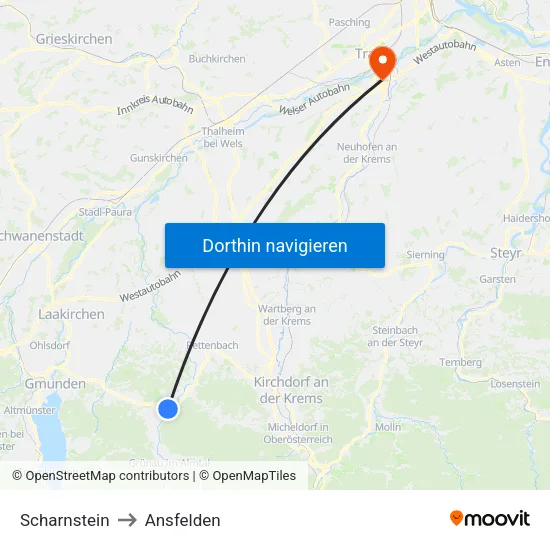Scharnstein to Ansfelden map