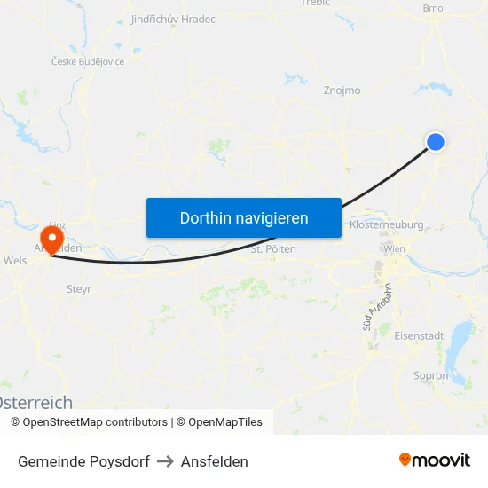 Gemeinde Poysdorf to Ansfelden map