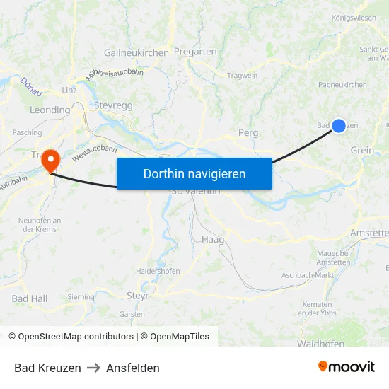 Bad Kreuzen to Ansfelden map