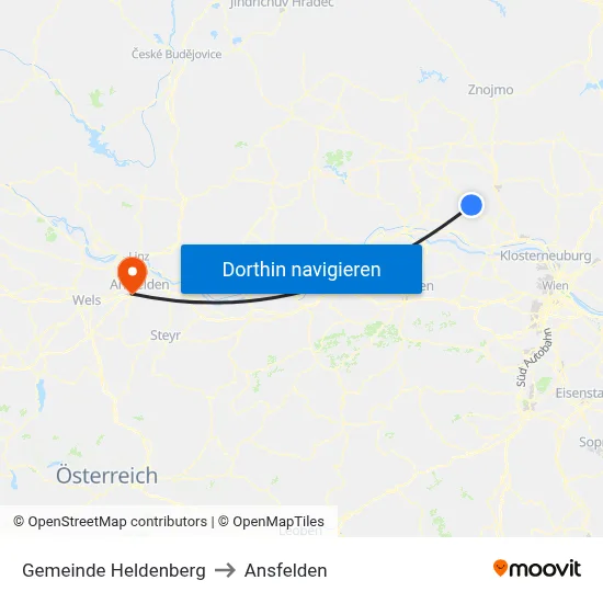 Gemeinde Heldenberg to Ansfelden map