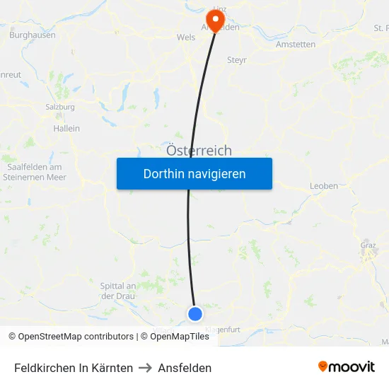 Feldkirchen In Kärnten to Ansfelden map