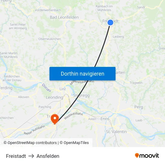 Freistadt to Ansfelden map