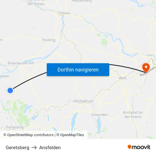 Geretsberg to Ansfelden map