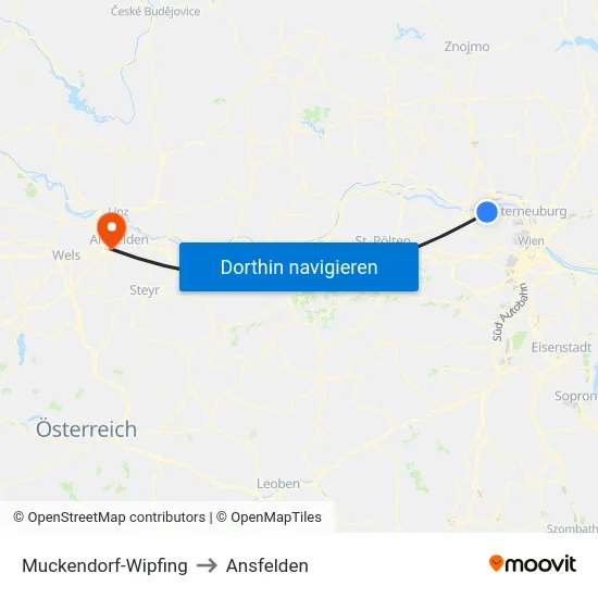 Muckendorf-Wipfing to Ansfelden map