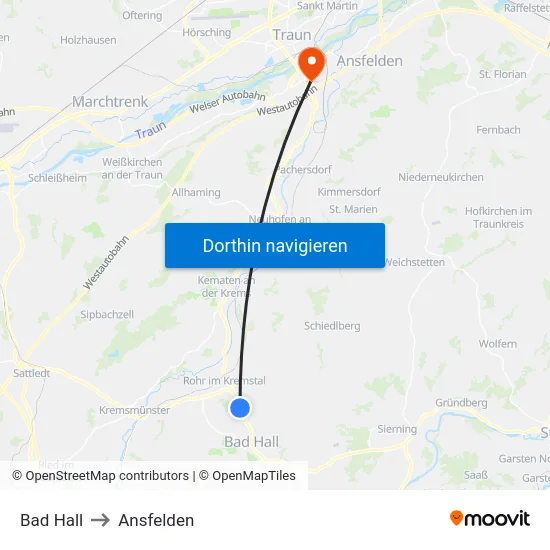 Bad Hall to Ansfelden map
