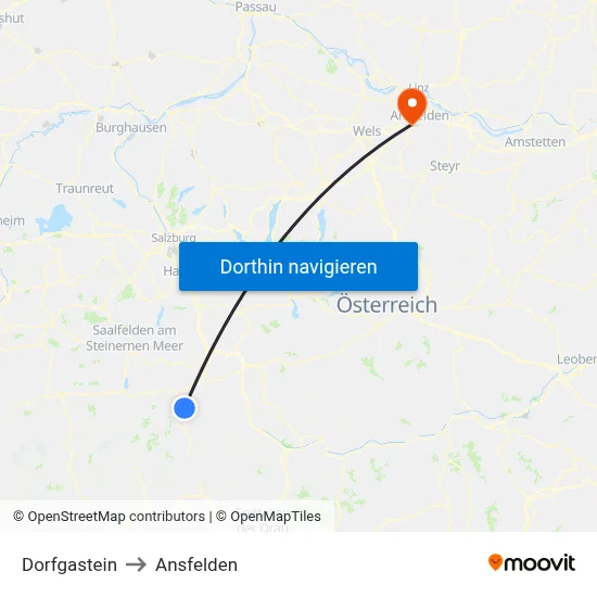 Dorfgastein to Ansfelden map