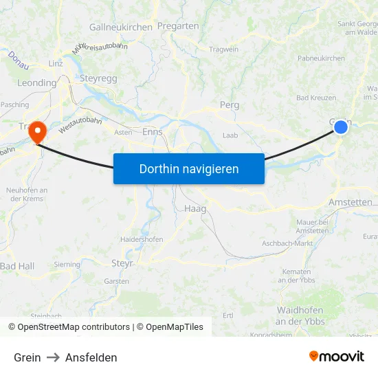 Grein to Ansfelden map