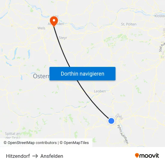 Hitzendorf to Ansfelden map