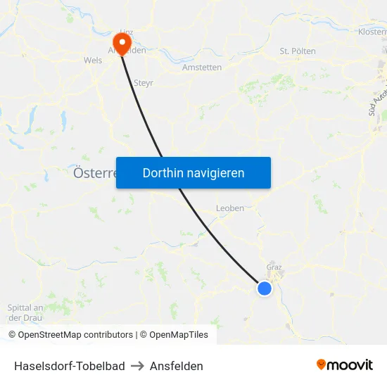 Haselsdorf-Tobelbad to Ansfelden map