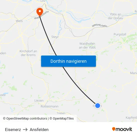 Eisenerz to Ansfelden map